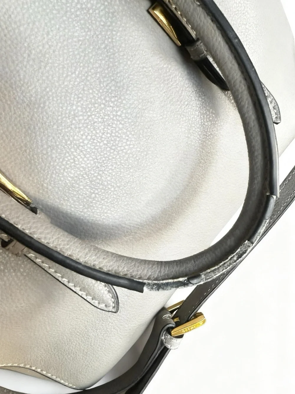 Prada Gray Leather Top-Handle Satchel with Gold Hardware